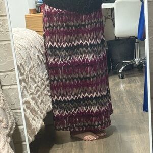 89th & Madison Burgundy and Black Maxi Skirt with black fold over wait band